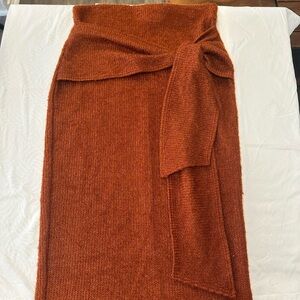 Orange Midi Wrap Skirt with Tie Front